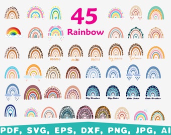 Boho Regenbogen SVG Bundle, Leopard Muster, handgezeichnet (Digitale Dateien)
