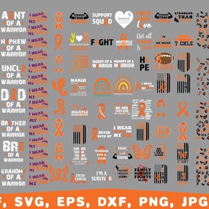 Multiple Sclerosis Awareness SVG, Orange Ribbon, Peace Love Cure (Digital Files)