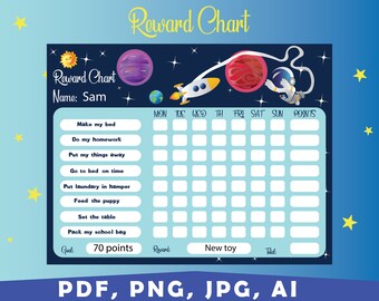 Space Reward Chart,  Printable space Behavior Chart, Astronaut Chore chart, Chore Chart Daily Responsibility, Space Reward Chart Pdf