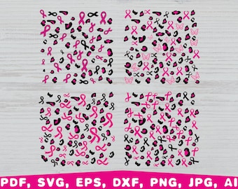 Leopard Pink Ribbon Pattern SVG, Breast Cancer Awareness (Digital Files)