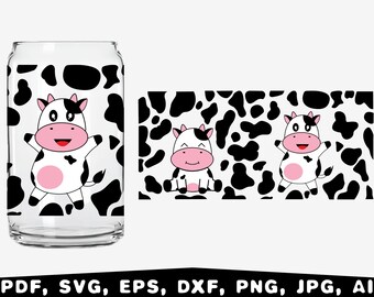 Cow Can Glass Wrap SVG, Animal Print for 16oz Libbey Glass (Digital Download)