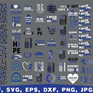 Colon cancer awareness svg, blue Ribbon SVG, Colon Cancer Cut Files, Colon Ribbon SVG, Peace Love Cure Svg, Colon cancer svg, fight cancer