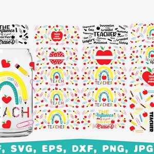 Teacher glass wrap svg, 16oz can glass svg, Coffee Libbey 16oz Can Glass Wrap,  libbey glass svg, Teacher glass can bundle , Can glass svg