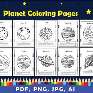 Planet coloring pages, Space Solar System Coloring book, Space Activity sheets, Printable, Instant download