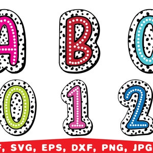 Dalmatian Dots alphabet svg, dalmatian dots letters png, Colorful Dalmatian Letters png, Handwritten Marquee Dots Alphabet Sublimation