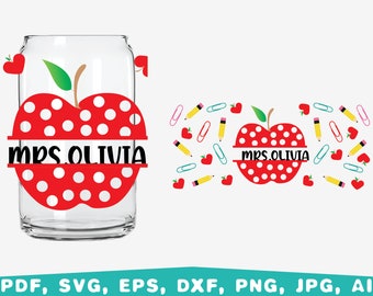 Teacher Apple Glass Wrap SVG, Libbey 16oz Can, Coffee Design (Digital Download)