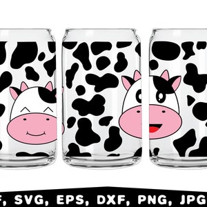 Cow Can Glass Wrap SVG, baby cow glass wrap svg, 16oz Cow Head Libbey Glass Can Svg, Animal Print Svg,  libbey glass svg, cow print svg