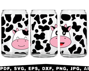 Kuh-Druckdose Glasverpackung SVG, 16 Unze Libbey Glas (Digitale Dateien)