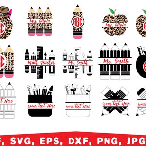Leopard Crayon Split Monogram Svg, Crayon svg, teacher svg, Teacher name svg, teacher monogram svg, apple name frame svg,  Pencil monogram
