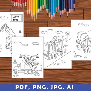 Construction Vehicle Coloring Pages, Construction Vehicle Coloring Book, Construction Party Activity, Instant Download.