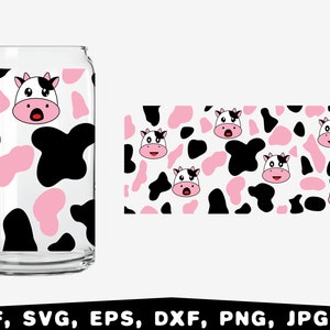 16oz Cow Head Libbey Glass Can Svg, Cow Can Glass Wrap SVG, baby cow glass wrap svg, Animal Print Svg,  libbey glass svg, cow print svg