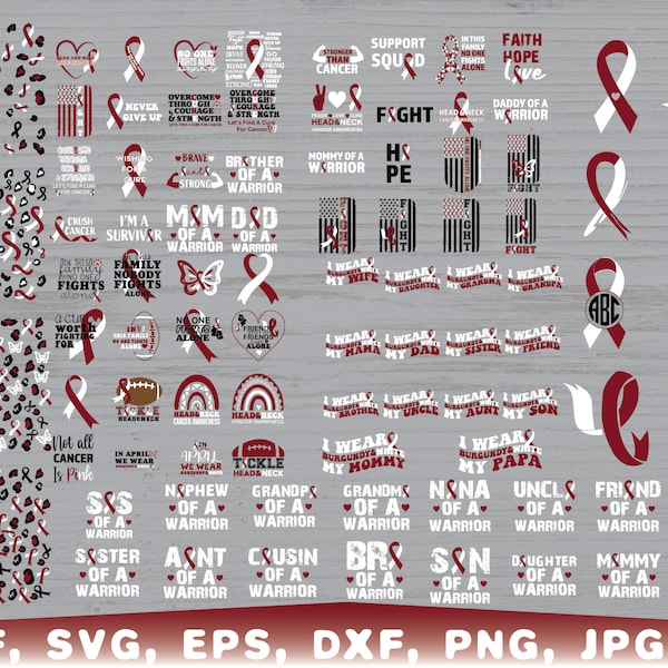 Head and Neck cancer awareness svg, Burgundy and white Ribbon SVG, Head and Neck Cancer Cut Files, Head and Neck Ribbon SVG, Peace Love Cure