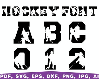 Hockey Font SVG, Letters and Numbers, Sports Silhouette (Digital Download)
