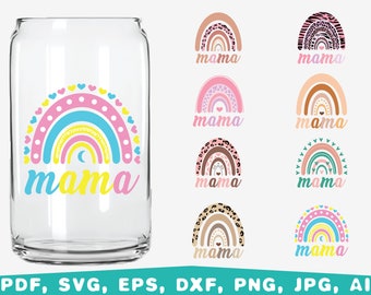 Mama Rainbow Glass Wrap SVG, 16oz Can Glass (Digital Download)