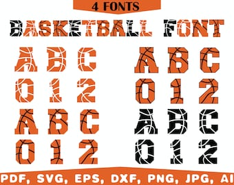 バスケットボールフォントSVG、アルファベットと数字（デジタルダウンロード）