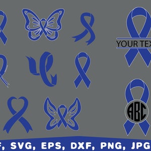 Colon Cancer Awareness SVG, Blue Ribbon, Fight Cancer (digital Files ...