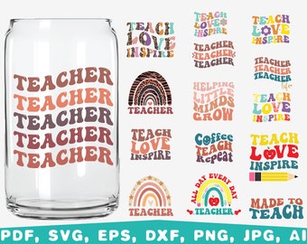 Teacher Retro Glass Can Wrap SVG Bundle (Digital Download)