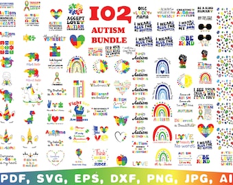 Autism Awareness SVG Bundle, Puzzle Ribbon Clipart (Digital Download)