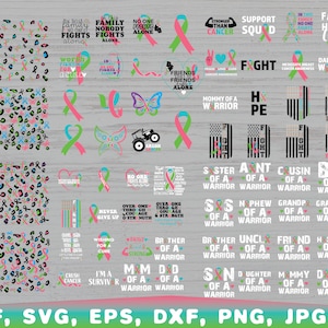 Metastatic breast cancer awareness svg bundle, Metastatic breast cancer Ribbon svg png, Green, teal & pink Ribbon SVG, Peace Love Cure Svg