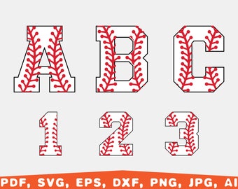 Baseball Stitched Alphabet, Varsity Font (SVG, PNG, PDF)
