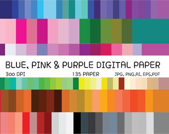 135 Solid Color Digital Papers, Rainbow Backgrounds (Digital Download)