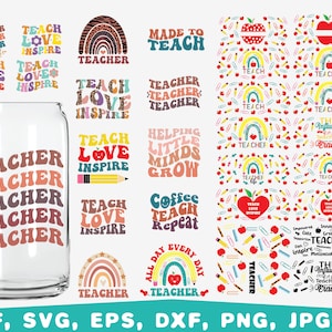 Teacher glass wrap svg, 16oz can glass svg, Coffee Libbey 16oz Can Glass Wrap,  libbey glass svg, Teacher glass can bundle , Can glass svg