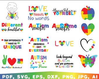 Autism svg, Autism Puzzle Svg, Autism Awareness, Autism clip art, Autism Quote, Autism mom svg