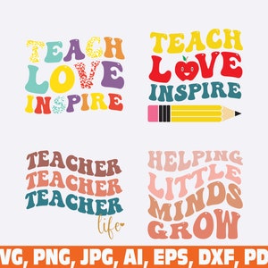 Retro Teacher SVG Bundle, Teach Retro Svg, Teach Love Inspire Retro Svg ...