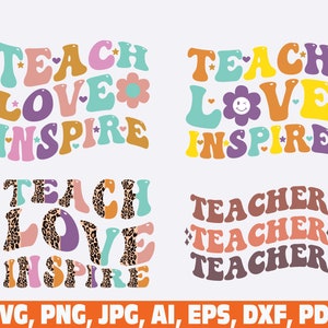 Retro Teacher SVG Bundle, Teach Retro Svg, Teach Love Inspire Retro Svg ...