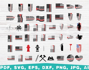 Firefighter Red Line Flag SVG Bundle (Digital Files)