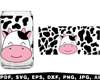 Cow Can Glass Wrap SVG, Animal Print (Digital Files)
