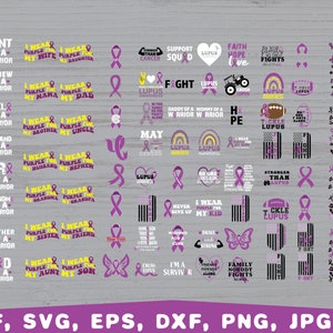 Svg de sensibilisation au lupus, ruban violet, svg ruban lupus, Peace Love Cure Svg, svg guerrier lupus, fichier coupé lupus, en mai, nous portons du violet