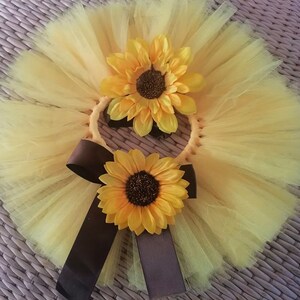 Sunflower Newborn Photo Prop Set First Birthday Outfit Tutu, Newborn Girl Tutu Set, baby pictures outfit, yellow tutu set image 4