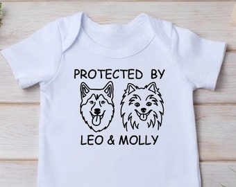 Protected By Dog Shirt, Custom Dog Breed Shirt, Personalized Dog Name, Dog Sibling Outfit, Baby Shower Gift, New Baby Gift