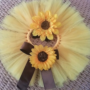 Sunflower Newborn Photo Prop Set First Birthday Outfit Tutu, Newborn Girl Tutu Set, baby pictures outfit, yellow tutu set image 1