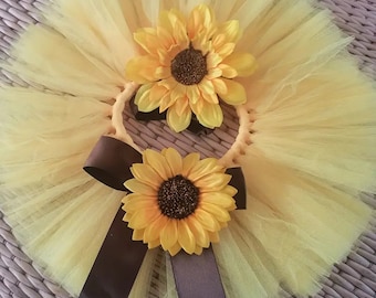 Sunflower Newborn Photo Prop Set First Birthday Outfit Tutu, Newborn Girl Tutu Set, baby pictures outfit, yellow tutu set