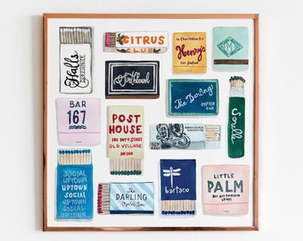 Charleston, South Carolina Matchbook Collage Print/Art | Charleston Restaurant Matchbook Art | Matchbook Print | Wall Art |