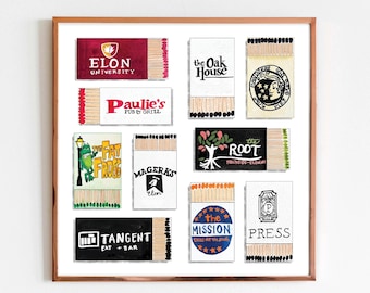 Elon University Matchbook Print | Elon, North Carolina Matchbook Collage | Elon Restaurant and Bar Matchbook Art