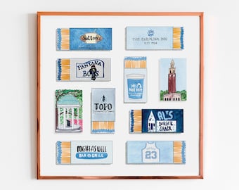 University of North Carolina Matchbook Print | UNCMatchbook Collage | Chapel Hill, NC Restaurant and Bar Matchbook Art