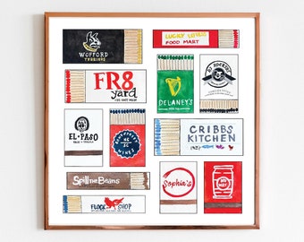 Spartanburg, South Carolina Matchbook Collage Print | Wofford College, SC | Matchbook Print | Wall Art