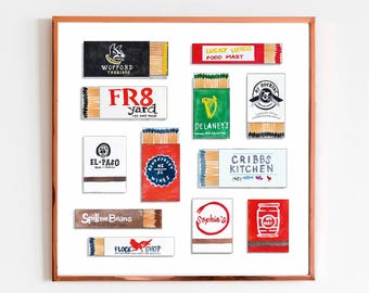 Spartanburg, South Carolina Matchbook Collage Print | Wofford College, SC | Matchbook Print | Wall Art
