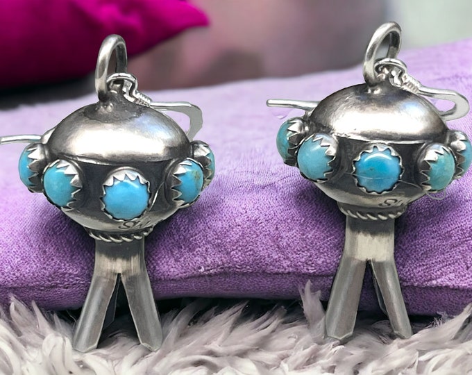 5/8” X 1 1/4" Navajo Native American Made - Earrings - Turquoise and 100% Sterling Silver - Western Blosoom Jewelry, Wedding or Birthday!