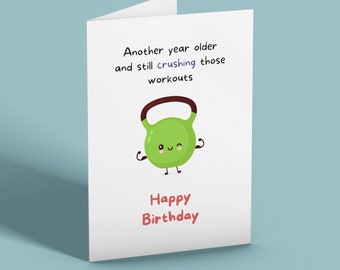 Carte d'anniversaire amusante avec avocat et kettlebell – Humour Fitness