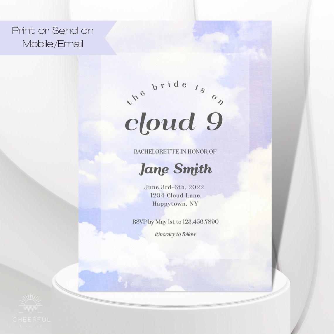 The Bride is on Cloud 9 Bachelorette Party Invitation - Etsy