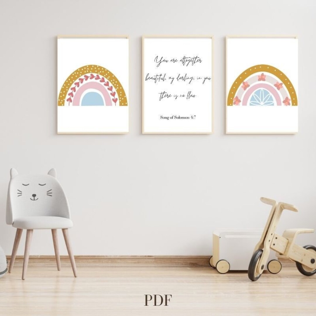 Nursery Set of 3 Scripture Wall Art Bible Verse Printable Etsy