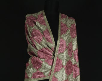Embroidery scarf, Evening shawl, Kashmir shawl, Wedding shawl, Handmade Pink scarf, Women winter scarf, Pink Shawl,  Woman Scarf, Fine shawl