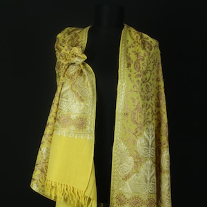 Pure Pashmina Cashmere Wrap, Handmade Needle work Fine Cashmere shawl, Elegant Women’s Fashion, Yellow Scarf Wrap, Wedding shawl, Wool Wrap