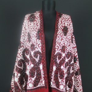 Embroidered Shawl, Red Scarf, Wool Shawl, Sparkling Sequined Shawl, Handmade Scarfs, Wedding shawl, Women Scarf, Fine Scarf, Sparkle Wrap