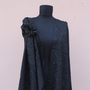 Black Embroidered Cashmere Scarf, Evening Shawl, Shawl Wrap, Sequined Scarf, Scarf Women Winter, Wedding Scarf, Gift her, Wrap, Black Shawl