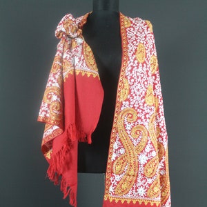Embroidered Shawl, Red Scarf, Wool Shawl, Sparkling Sequined Shawl, Handmade Scarfs, Wedding shawl, Women Scarf, Fine Scarf, Sparkle Wrap
